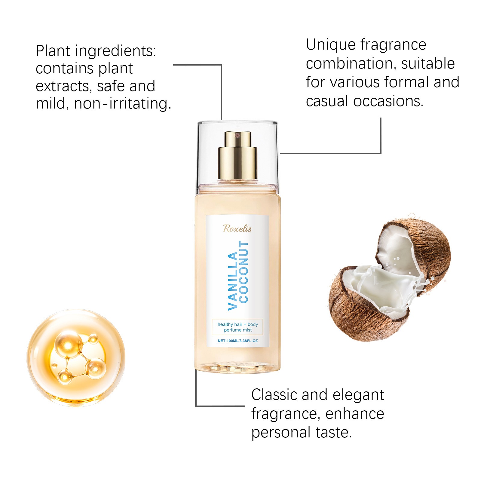 ROXELIS Vanilla Coconut Hair & - Perfume Fragrance Hair Spray 评论和价格